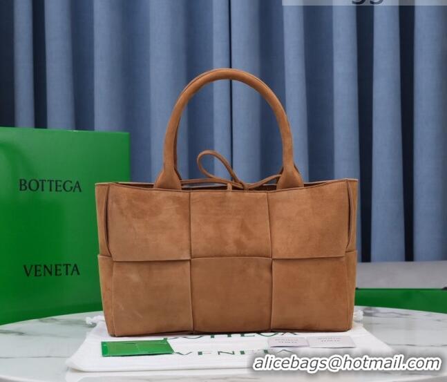 Discount Bottega Veneta Arco Tote Bag in Maxi-Woven Suede 609175 Camel Brown 2021