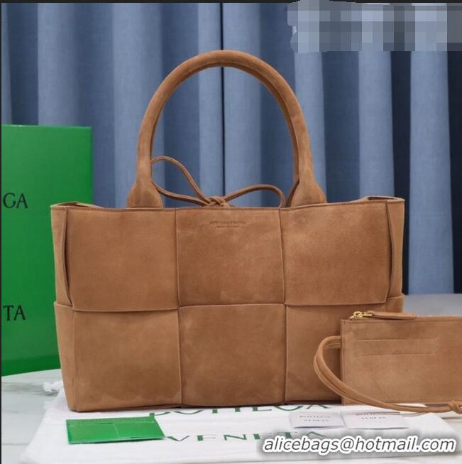 Discount Bottega Veneta Arco Tote Bag in Maxi-Woven Suede 609175 Camel Brown 2021