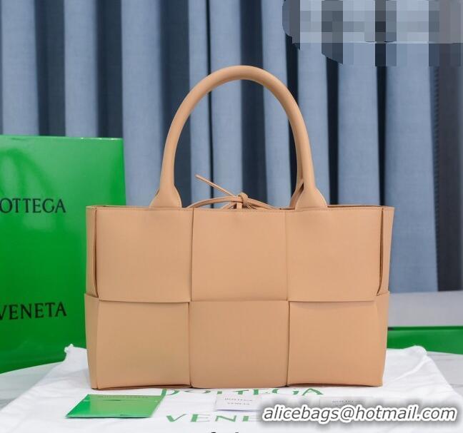 Best Price Bottega Veneta Arco Tote Bag in Maxi-Woven Lambskin 609176 Apricot 2021