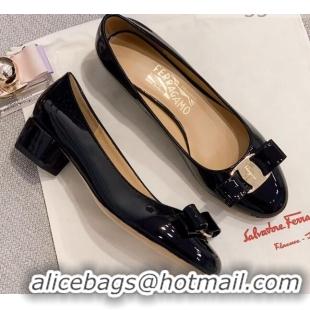 Best Price Salvatore Ferragamo Patent Leather Bow Pumps 2.5cm 051236 Black/Gold 2021