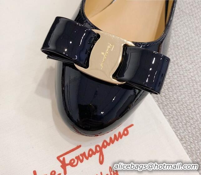 Best Price Salvatore Ferragamo Patent Leather Bow Pumps 2.5cm 051236 Black/Gold 2021