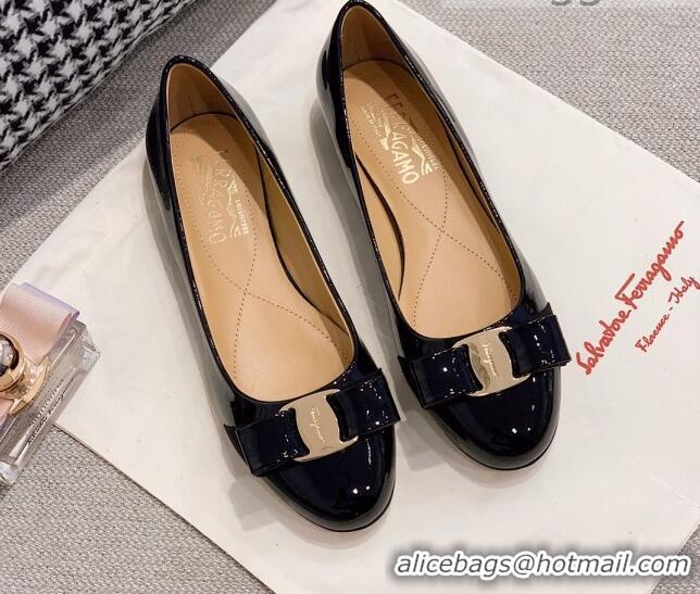 Best Price Salvatore Ferragamo Patent Leather Bow Pumps 2.5cm 051236 Black/Gold 2021