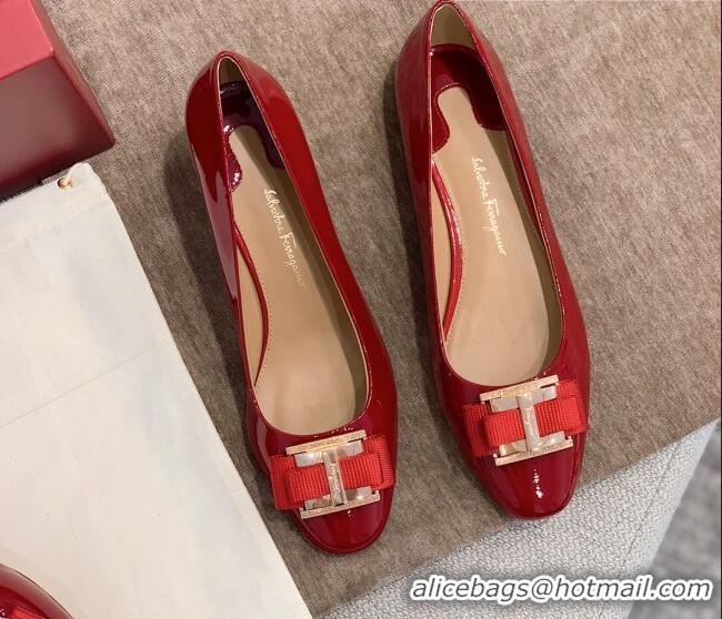 Super Quality Salvatore Ferragamo Patent Leather Bow Flat Ballerinas 051241 Red 2021