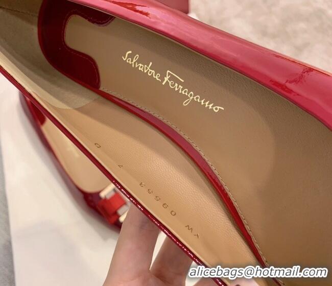 Super Quality Salvatore Ferragamo Patent Leather Bow Flat Ballerinas 051241 Red 2021