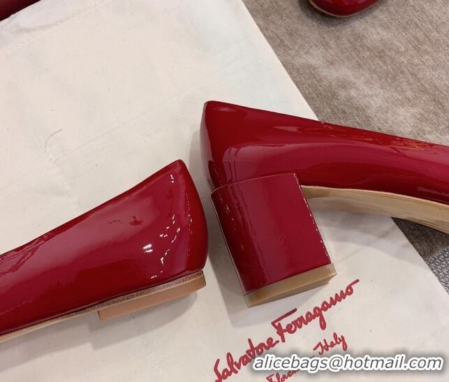 Super Quality Salvatore Ferragamo Patent Leather Bow Flat Ballerinas 051241 Red 2021