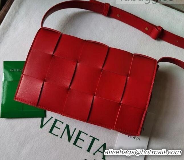 Promotional Bottega Veneta Cassette Small Crossbody Messenger Bag in Maxi Weave BV2158 Red 2021