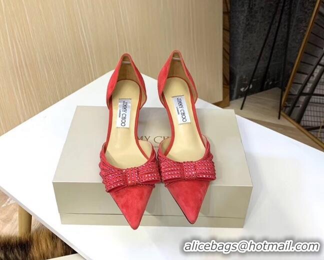 Best Luxury Jimmy Choo Crystal Bow Mid-Heel Pumps 121824 Pink