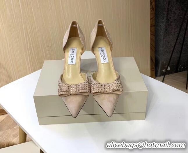 Best Quality Jimmy Choo Crystal Bow Mid-Heel Pumps 121827 Apricot