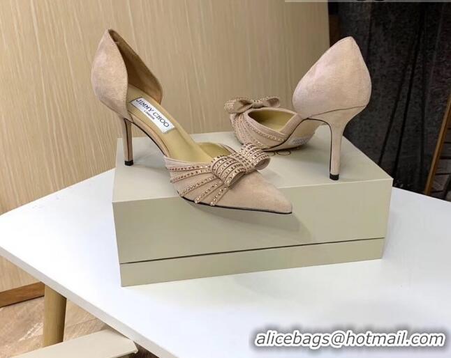 Best Quality Jimmy Choo Crystal Bow Mid-Heel Pumps 121827 Apricot