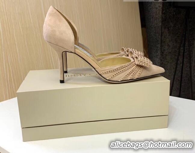 Best Quality Jimmy Choo Crystal Bow Mid-Heel Pumps 121827 Apricot