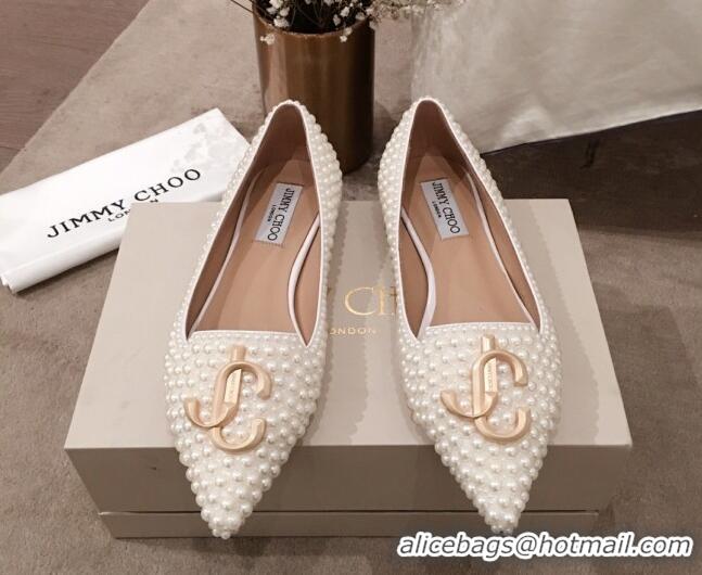 Charming Jimmy Choo JC Logo Pearl Flat Ballerinas 122736