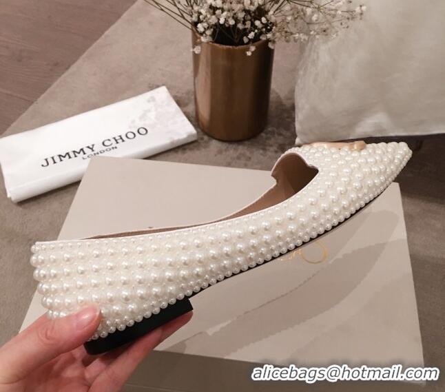 Charming Jimmy Choo JC Logo Pearl Flat Ballerinas 122736