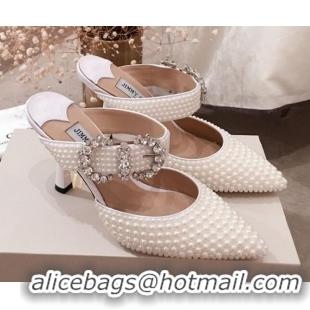 Affordable Price Jimmy Choo Pearl Allover Crystal Buckle Strap Mules 122739