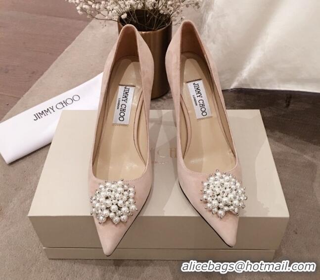 Unique Grade Jimmy Choo Suede Pearl Charm Pumps 010309 Nude