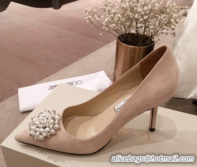 Unique Grade Jimmy Choo Suede Pearl Charm Pumps 010309 Nude