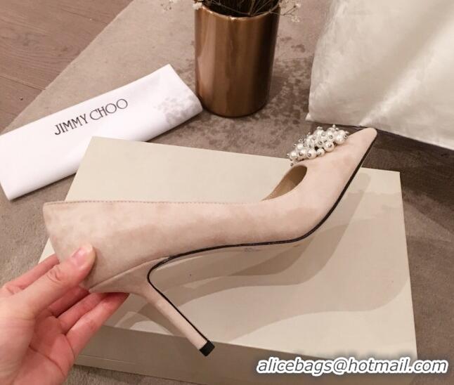 Unique Grade Jimmy Choo Suede Pearl Charm Pumps 010309 Nude