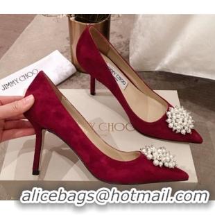 Top Quality Jimmy Choo Suede Pearl Charm Pumps 010309 Red