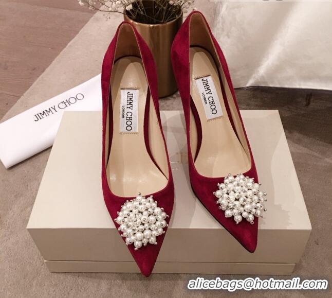 Top Quality Jimmy Choo Suede Pearl Charm Pumps 010309 Red