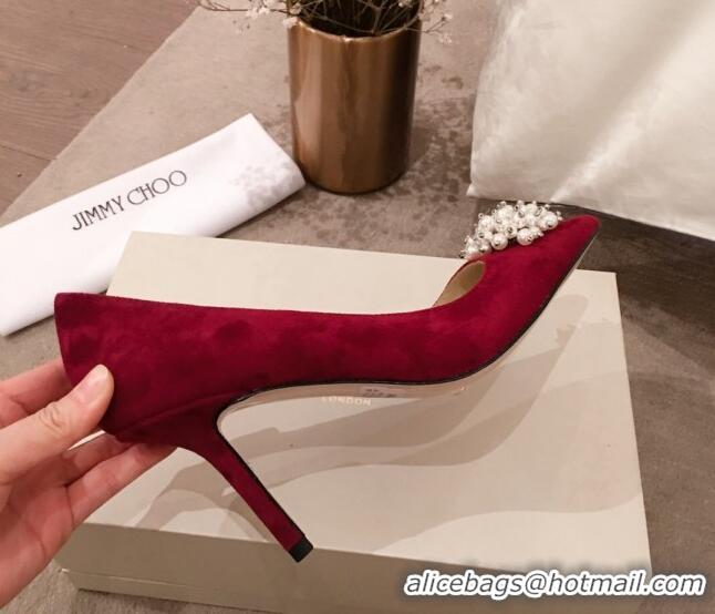 Top Quality Jimmy Choo Suede Pearl Charm Pumps 010309 Red