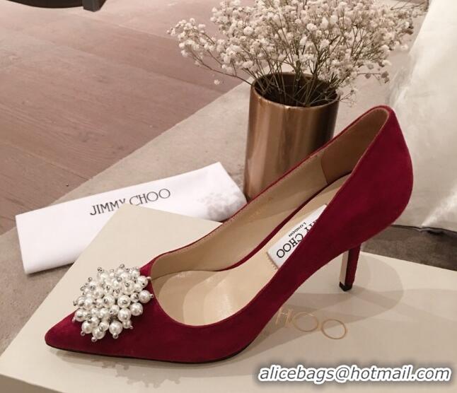 Top Quality Jimmy Choo Suede Pearl Charm Pumps 010309 Red