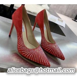 AAAAA Jimmy Choo Suede Crystal High-Heel Pumps 011631 Red