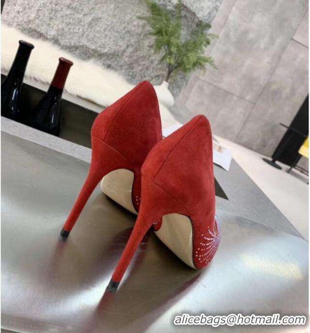 AAAAA Jimmy Choo Suede Crystal High-Heel Pumps 011631 Red