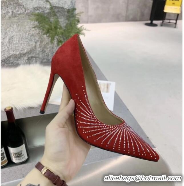 AAAAA Jimmy Choo Suede Crystal High-Heel Pumps 011631 Red