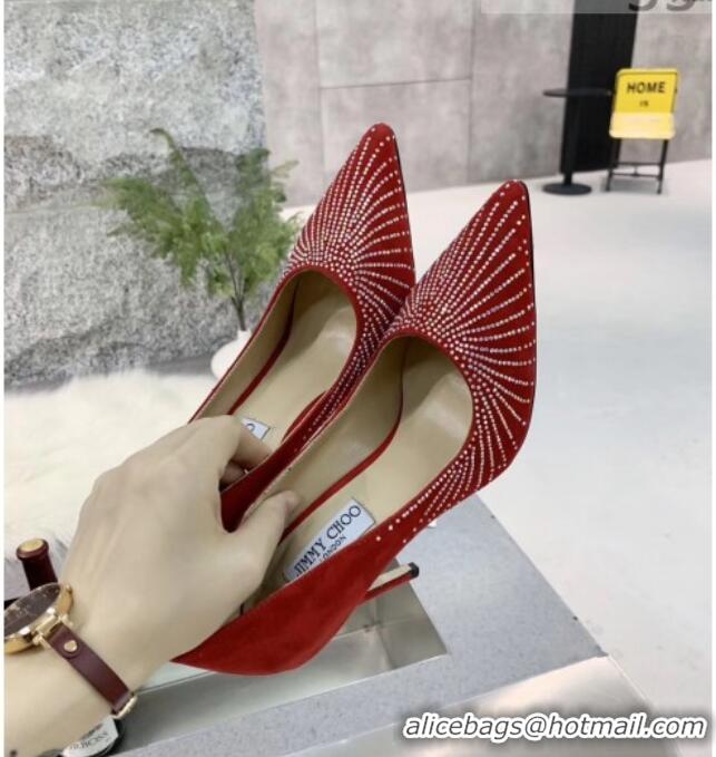 AAAAA Jimmy Choo Suede Crystal High-Heel Pumps 011631 Red