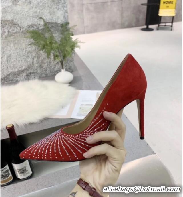 AAAAA Jimmy Choo Suede Crystal High-Heel Pumps 011631 Red