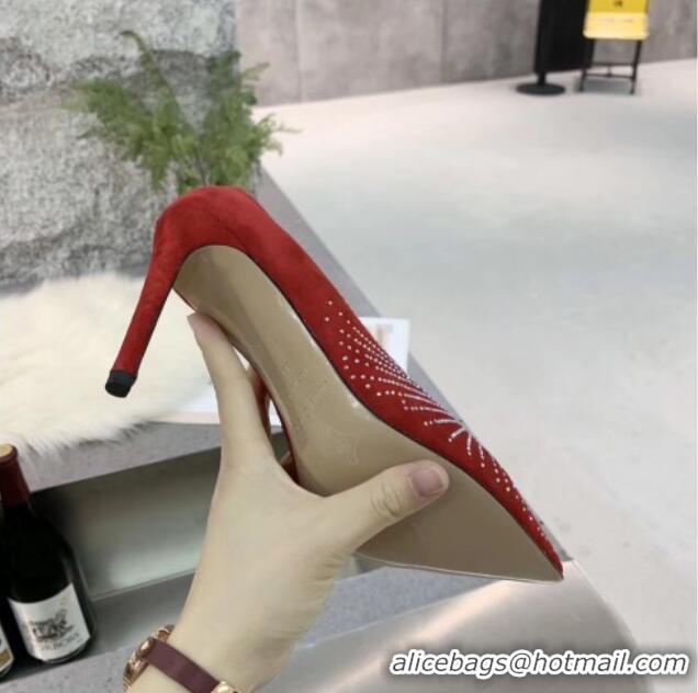 AAAAA Jimmy Choo Suede Crystal High-Heel Pumps 011631 Red