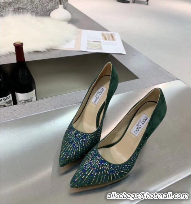 Duplicate Jimmy Choo Suede Crystal High-Heel Pumps 011631 Green