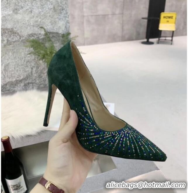 Duplicate Jimmy Choo Suede Crystal High-Heel Pumps 011631 Green