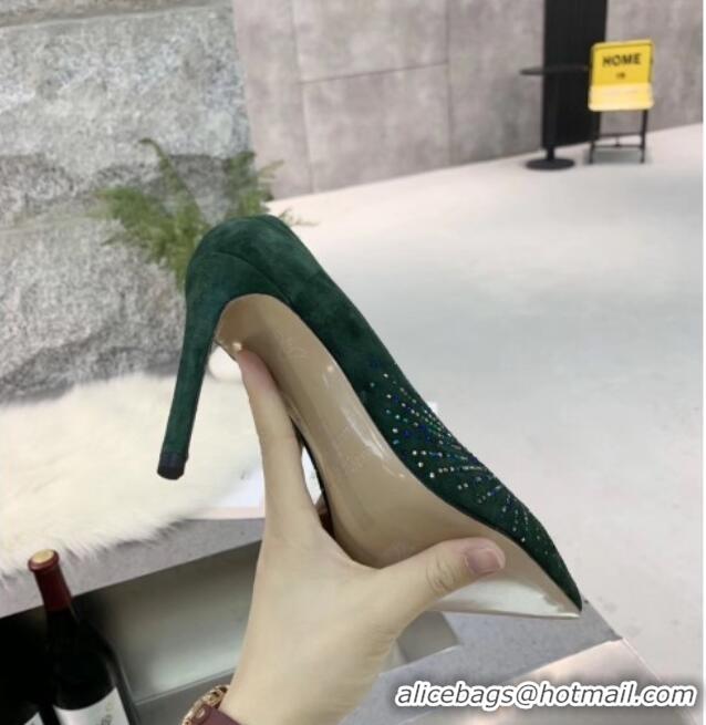 Duplicate Jimmy Choo Suede Crystal High-Heel Pumps 011631 Green