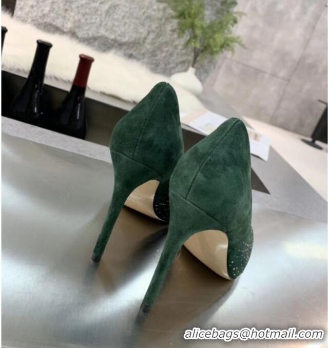 Duplicate Jimmy Choo Suede Crystal High-Heel Pumps 011631 Green