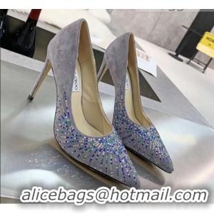 Sophisticated Jimmy Choo Suede Crystal High-Heel Pumps 011631 Light Grey