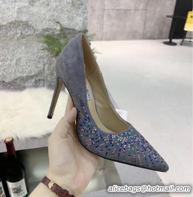 Sophisticated Jimmy Choo Suede Crystal High-Heel Pumps 011631 Light Grey