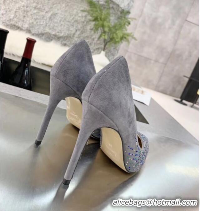 Sophisticated Jimmy Choo Suede Crystal High-Heel Pumps 011631 Light Grey