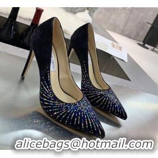 Sumptuous Jimmy Choo Suede Crystal High-Heel Pumps 011631 Black