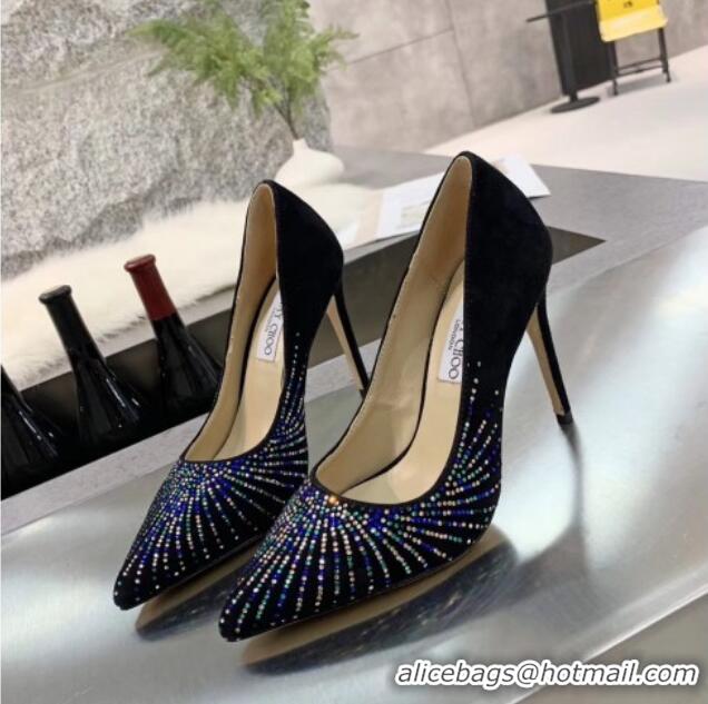 Sumptuous Jimmy Choo Suede Crystal High-Heel Pumps 011631 Black