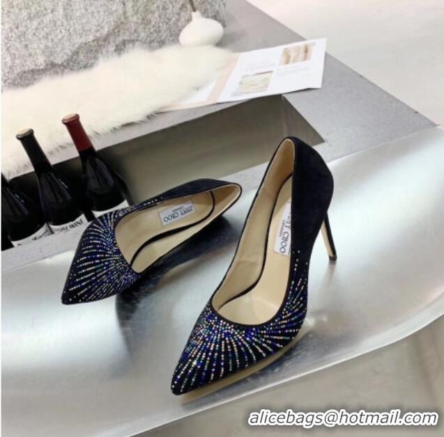 Sumptuous Jimmy Choo Suede Crystal High-Heel Pumps 011631 Black