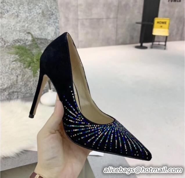 Sumptuous Jimmy Choo Suede Crystal High-Heel Pumps 011631 Black