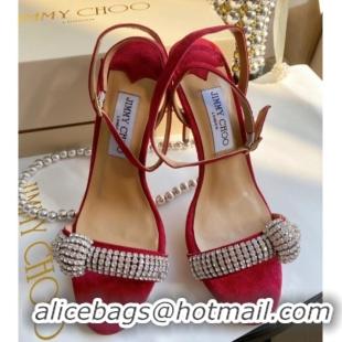 Best Price Jimmy Choo THYRA 100 Suede Sandals with Pavé Crystal Cord 061761 Red