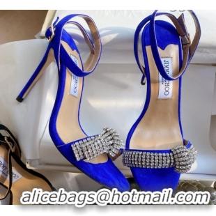 Good Quality Jimmy Choo THYRA 100 Suede Sandals with Pavé Crystal Cord 061761 Blue