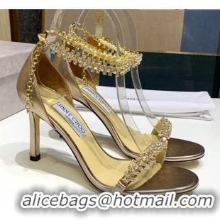 Low Cost Jimmy Choo Metallic Leather Crystal Heel Sandals 85mm 072433 Gold