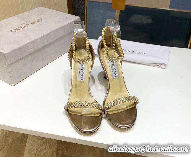 Low Cost Jimmy Choo Metallic Leather Crystal Heel Sandals 85mm 072433 Gold