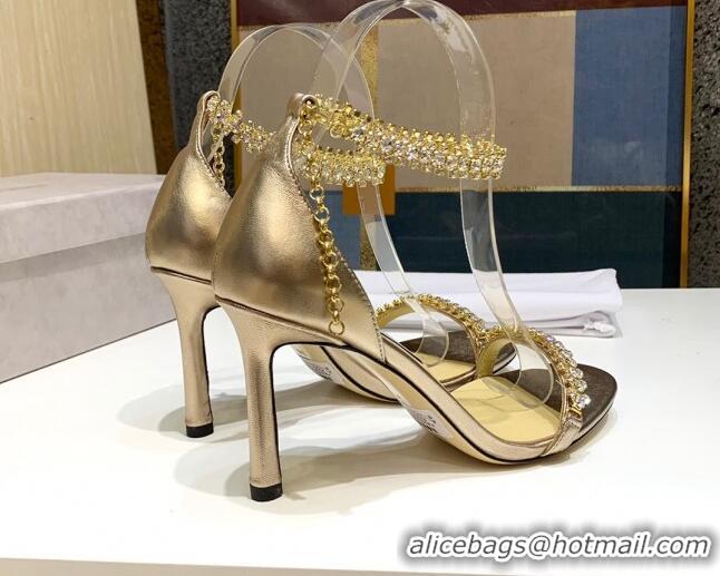 Low Cost Jimmy Choo Metallic Leather Crystal Heel Sandals 85mm 072433 Gold