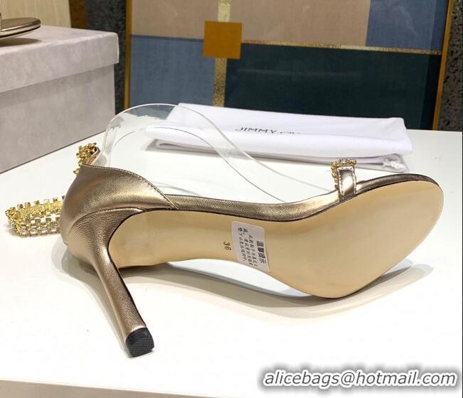 Low Cost Jimmy Choo Metallic Leather Crystal Heel Sandals 85mm 072433 Gold