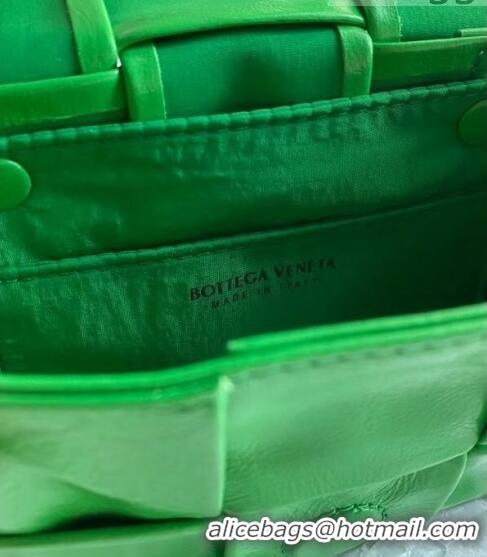 Discount Bottega Veneta Mini Cassette Bag in Woven Shiny Calfskin Parakeet BV2168 Green 2021