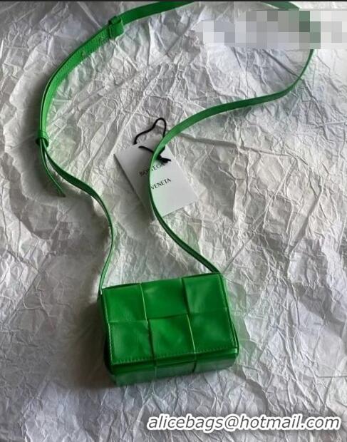 Discount Bottega Veneta Mini Cassette Bag in Woven Shiny Calfskin Parakeet BV2168 Green 2021