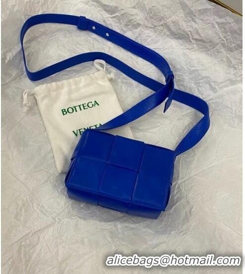 Best Price Bottega Veneta Mini Cassette Bag in Woven Shiny Calfskin Cobalt BV2168 Blue 2021